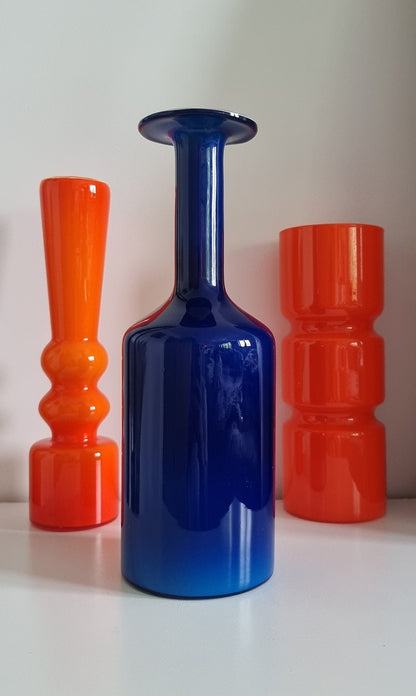 Mid-Century Modern Cobalt Blue Cased Glass Bottle Shaped Vase