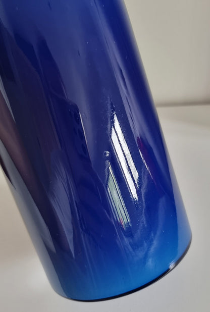 Mid-Century Modern Cobalt Blue Cased Glass Bottle Shaped Vase