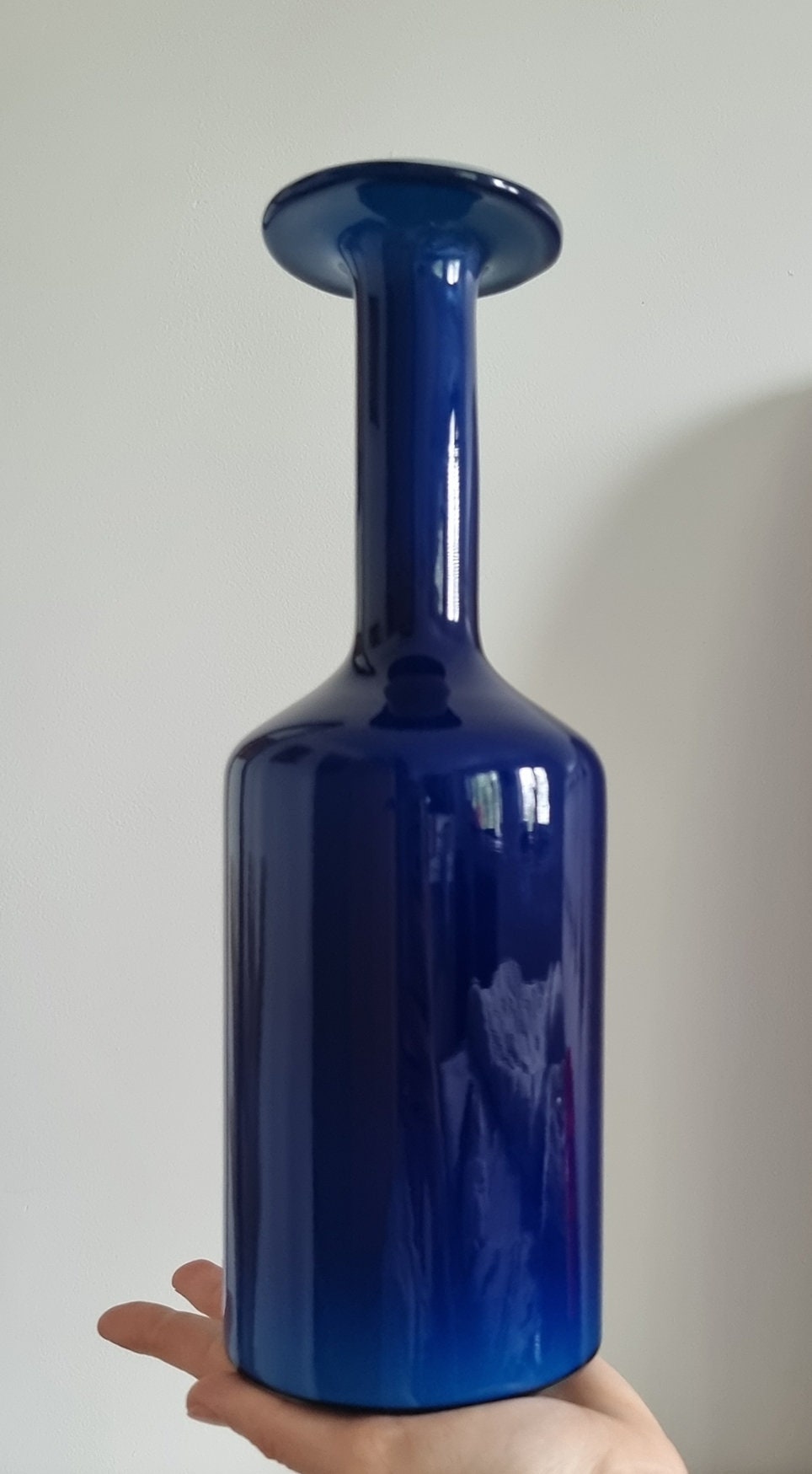 Mid-Century Modern Cobalt Blue Cased Glass Bottle Shaped Vase