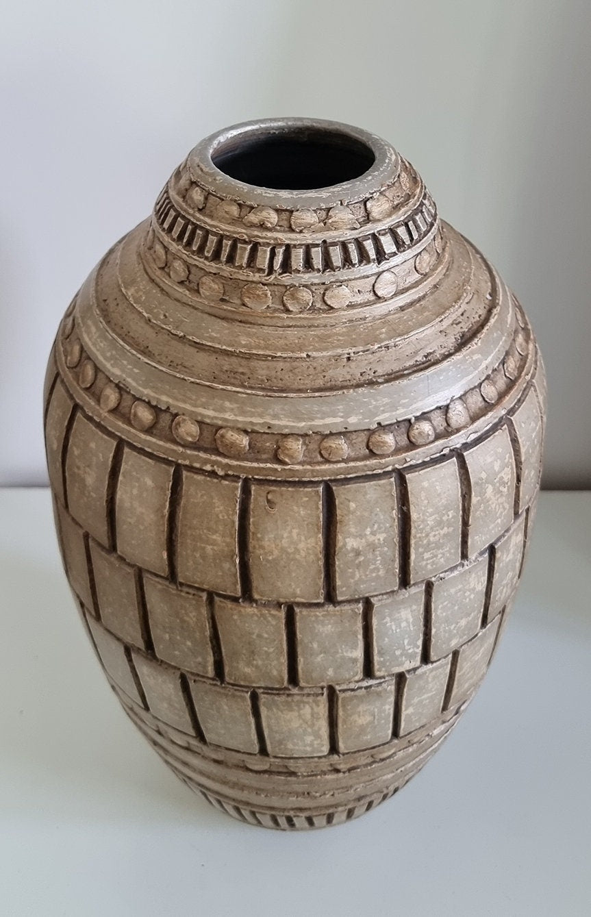 Large Vintage Rustic Textured Ceramic Vase