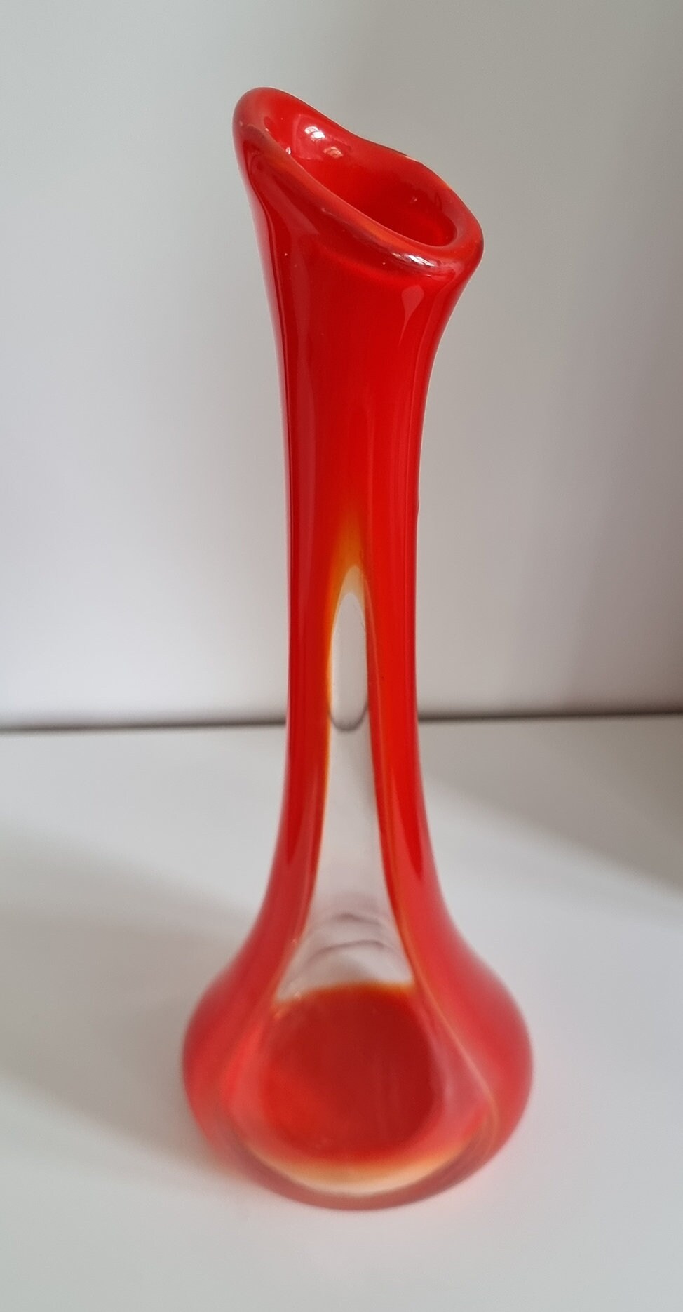 Mid-Century Red & Clear Art Glass Vase