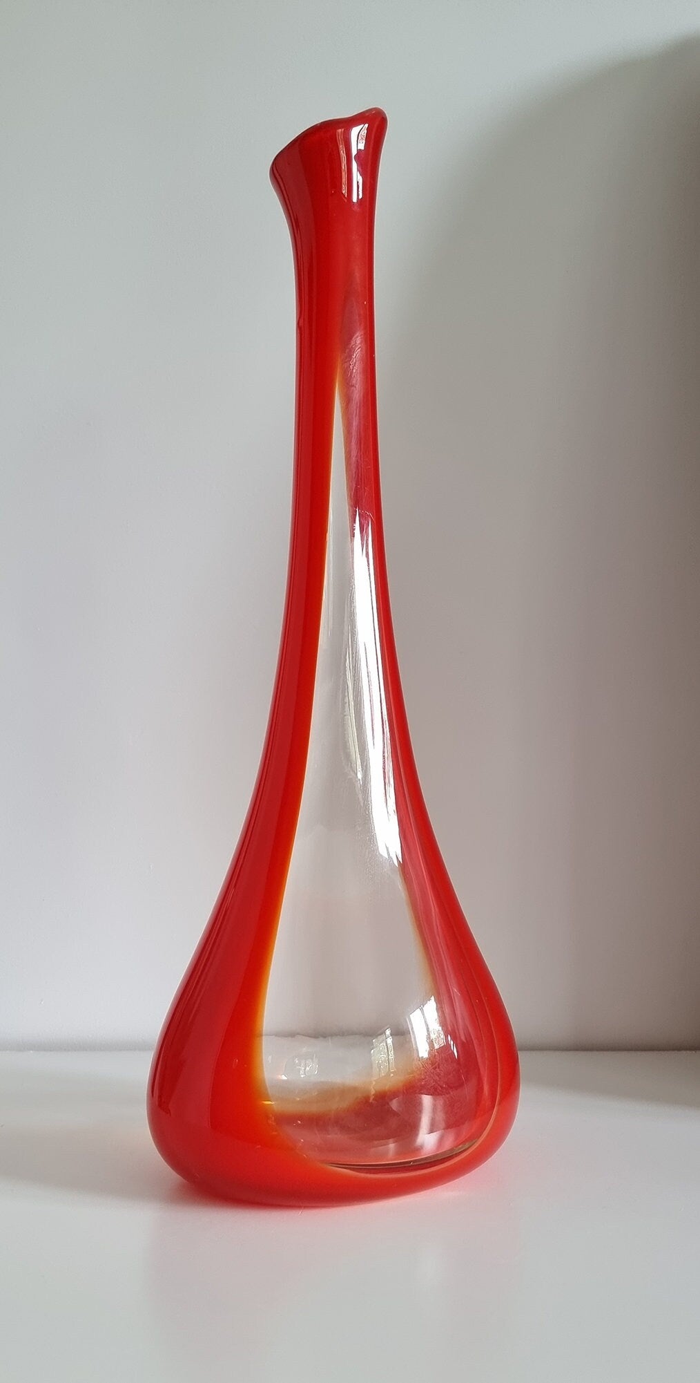 Mid-Century Red & Clear Art Glass Vase