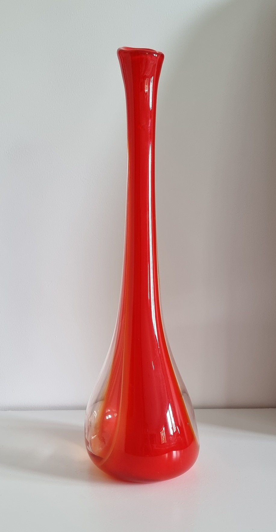 Mid-Century Red & Clear Art Glass Vase