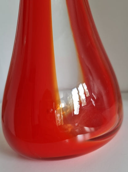 Mid-Century Red & Clear Art Glass Vase