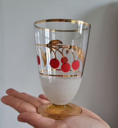 Vintage Glass Jug/Pitcher & 2 Matching Glasses With Cherry Design