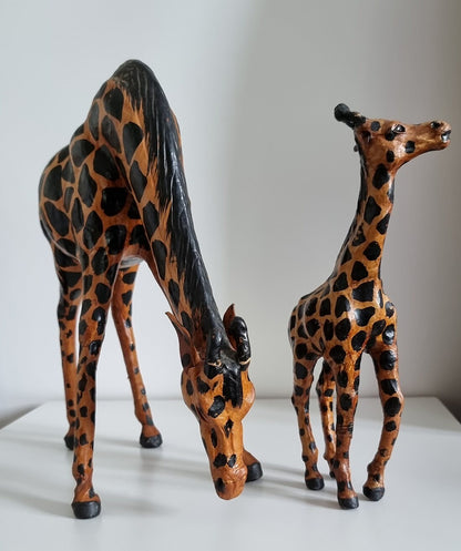 Vintage Leather Wrapped Mother & Baby Giraffes