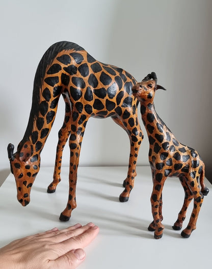 Vintage Leather Wrapped Mother & Baby Giraffes