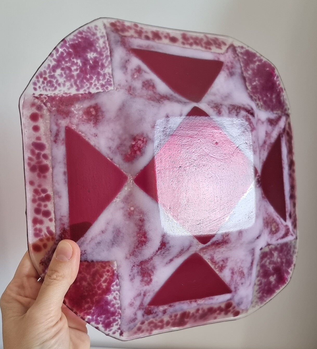 Vintage Octagonal Abstract Design Glass Bowl/Serving Plate