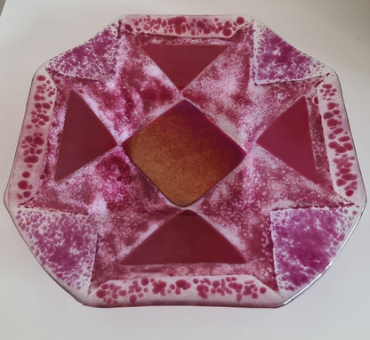 Vintage Octagonal Abstract Design Glass Bowl/Serving Plate