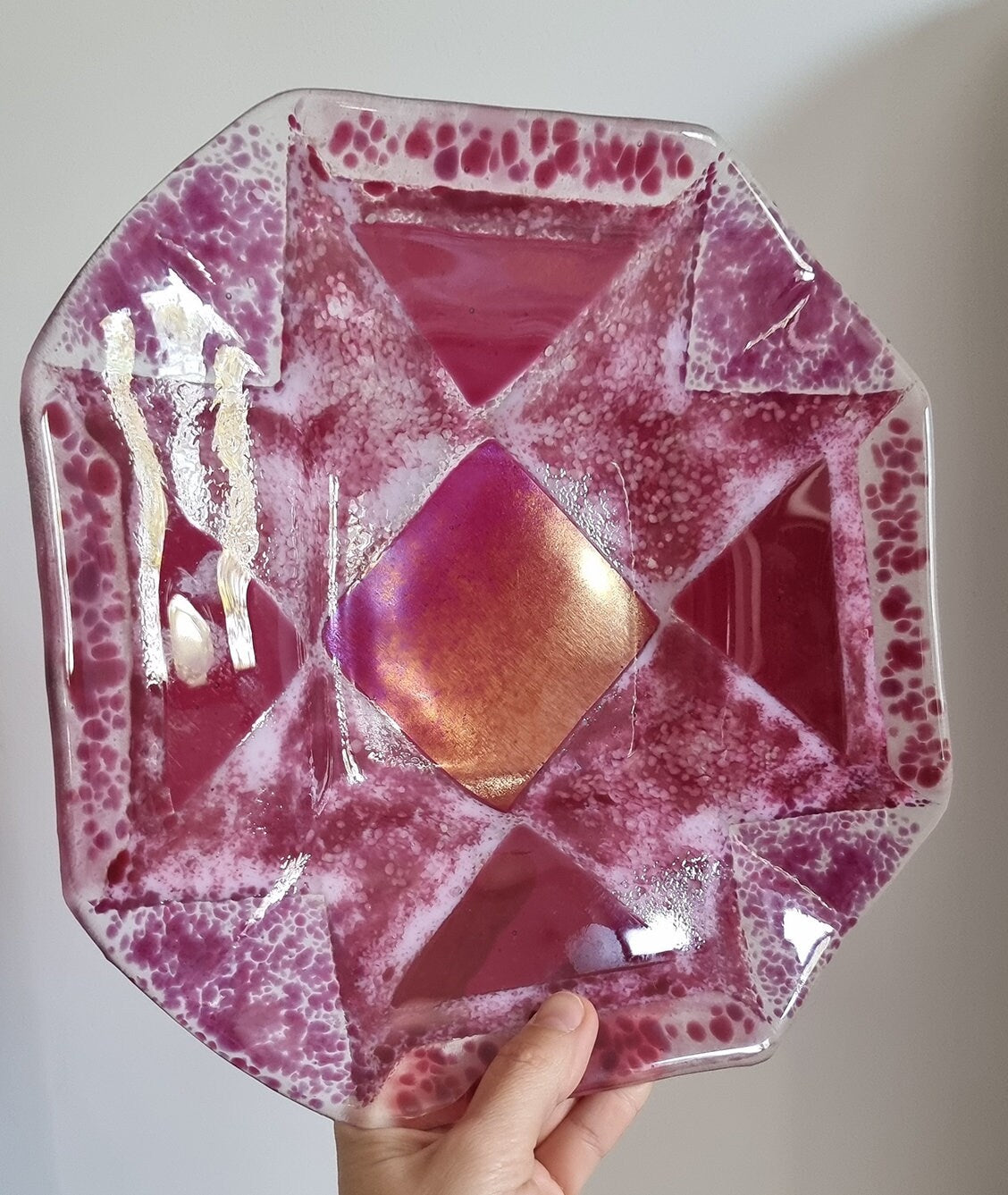 Vintage Octagonal Abstract Design Glass Bowl/Serving Plate