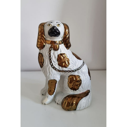 Vintage Staffordshire Spaniel Dog, Antique Copper Luster Single Wally Mantle Dug