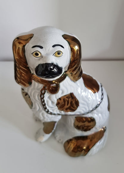 Vintage Staffordshire Spaniel Dog, Antique Copper Luster Single Wally Mantle Dug