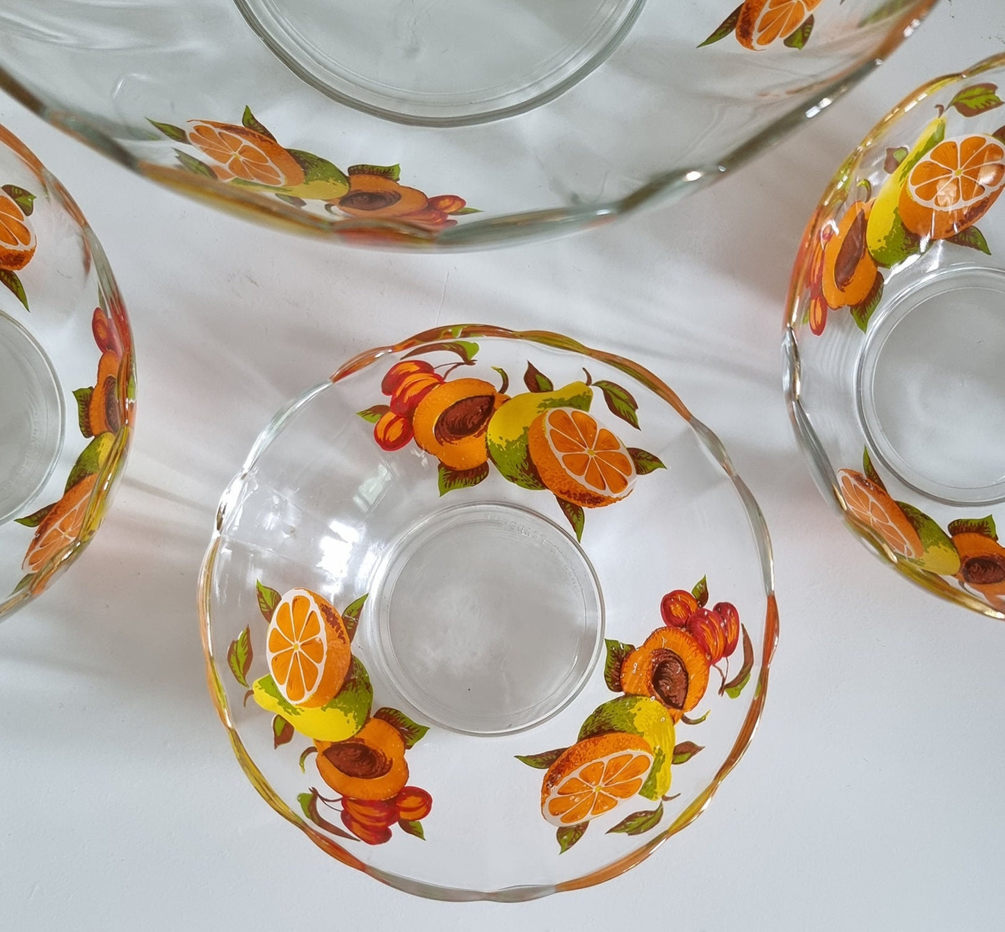 Vintage French Glass Fruit Bowl & 3 Serving Bowls