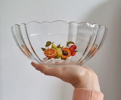 Vintage French Glass Fruit Bowl & 3 Serving Bowls