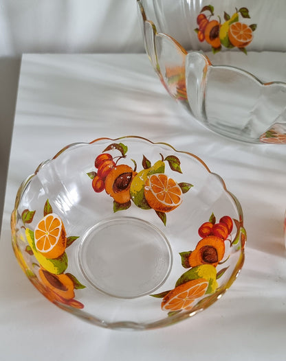 Vintage French Glass Fruit Bowl & 3 Serving Bowls