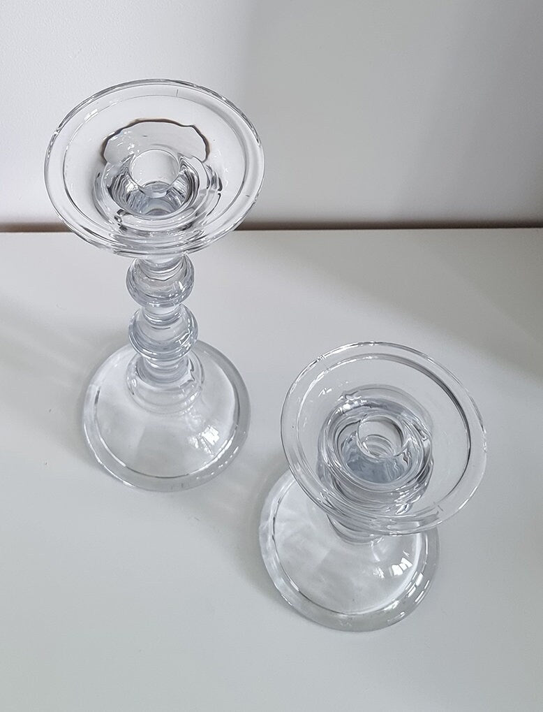 Pair Of Vintage Glass Candlestick/Candle Holders