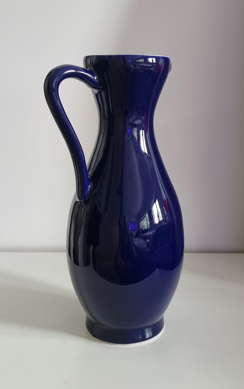 Vintage Tall Midnight Blue Ceramic Jug