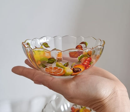 Vintage French Glass Fruit Bowl & 3 Serving Bowls