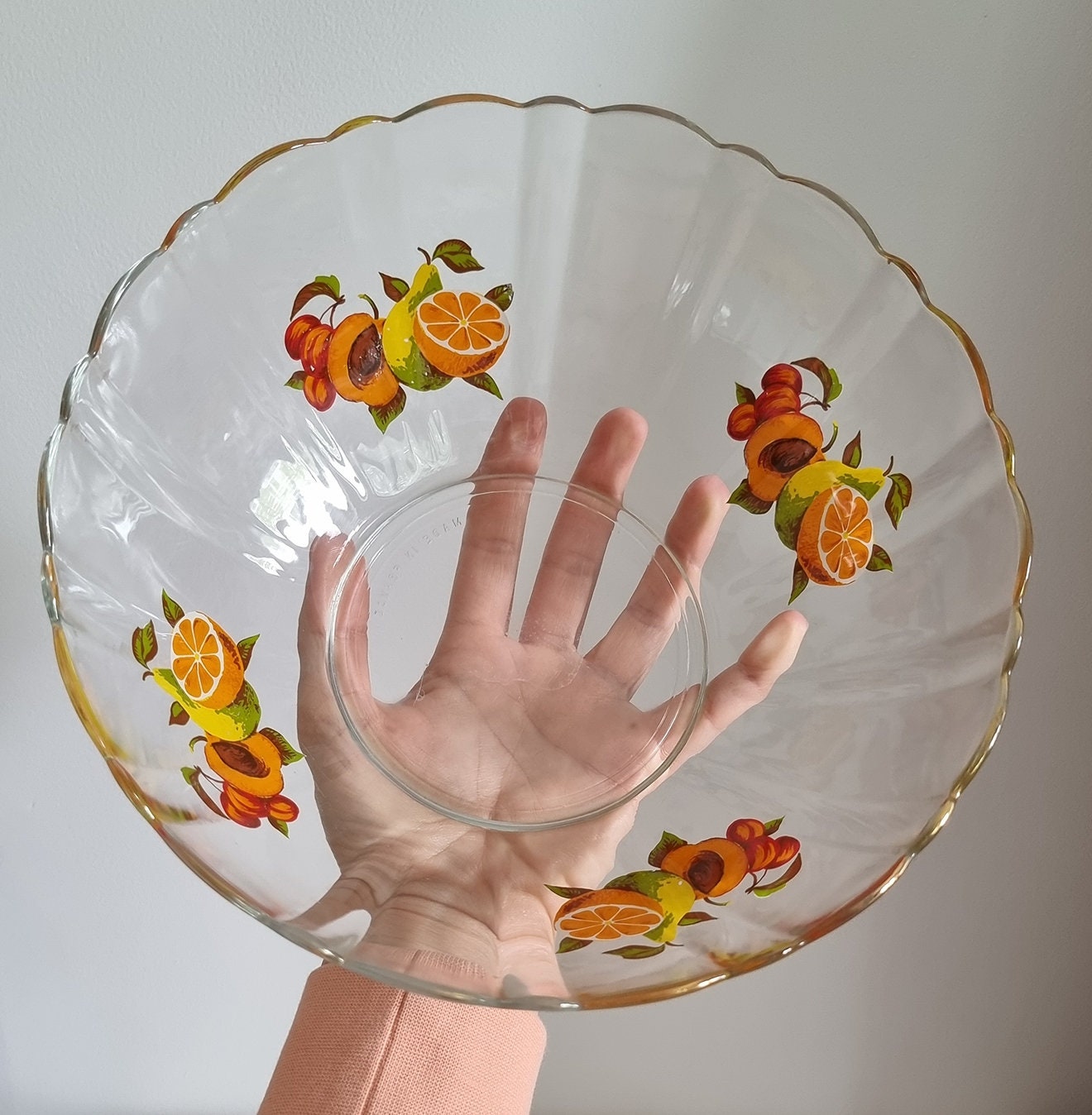 Vintage French Glass Fruit Bowl & 3 Serving Bowls