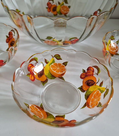 Vintage French Glass Fruit Bowl & 3 Serving Bowls