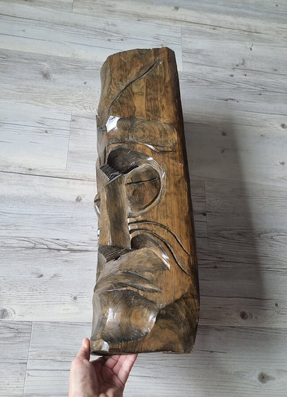 Vintage Wooden Tribal Mask Wall Art Sculpture