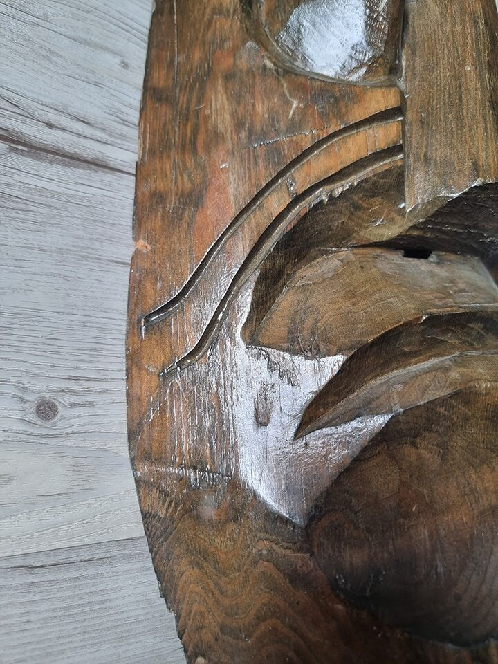 Vintage Wooden Tribal Mask Wall Art Sculpture