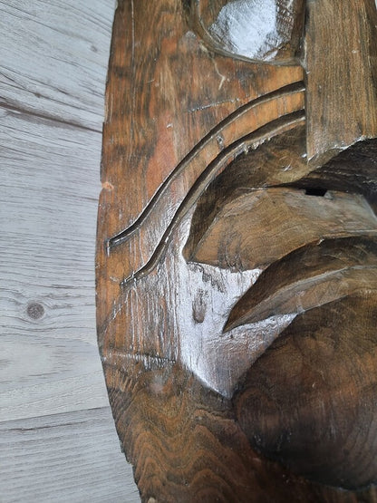 Vintage Wooden Tribal Mask Wall Art Sculpture