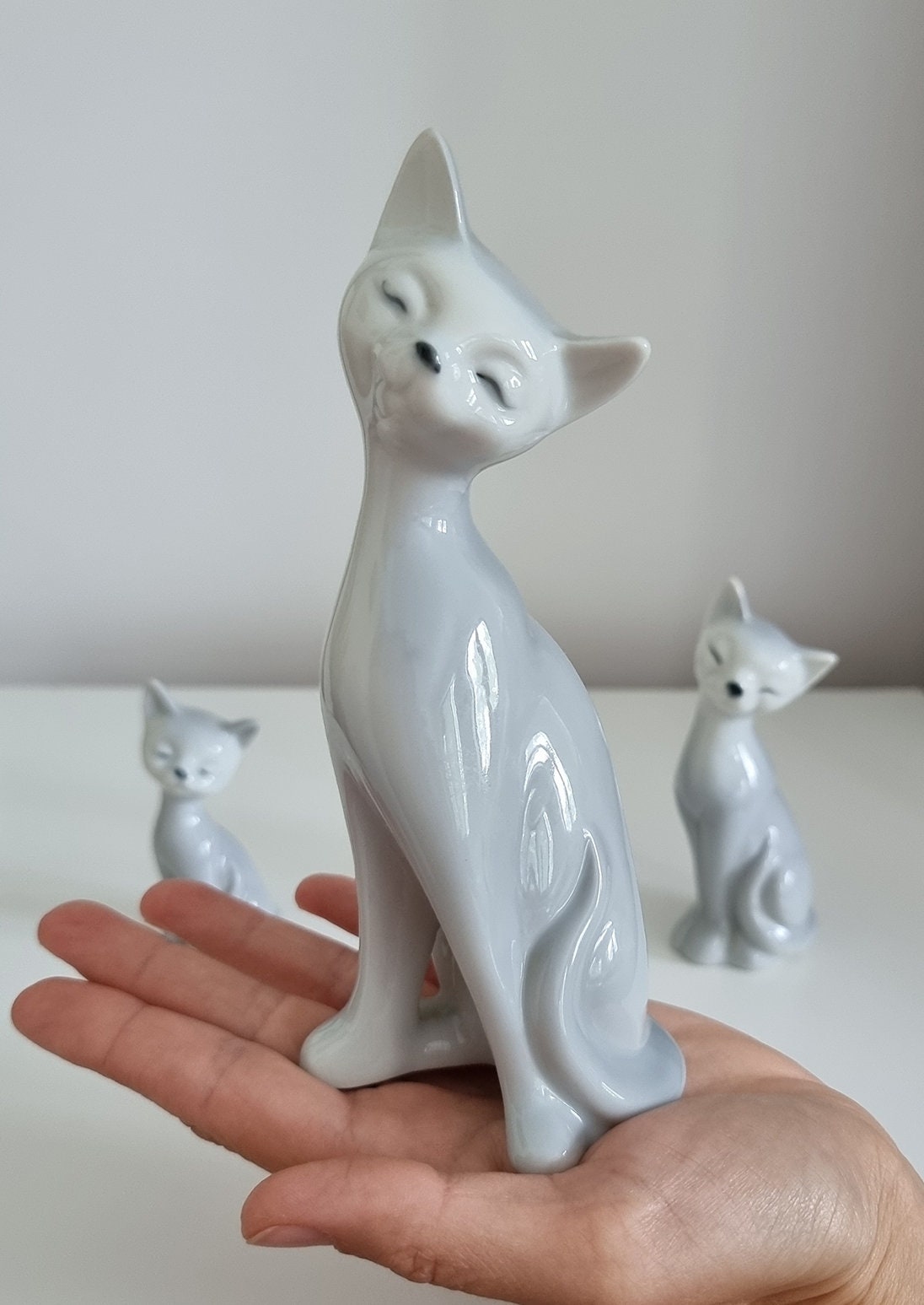 Vintage Set Of Three Mid Century Siamese Cat Figurines