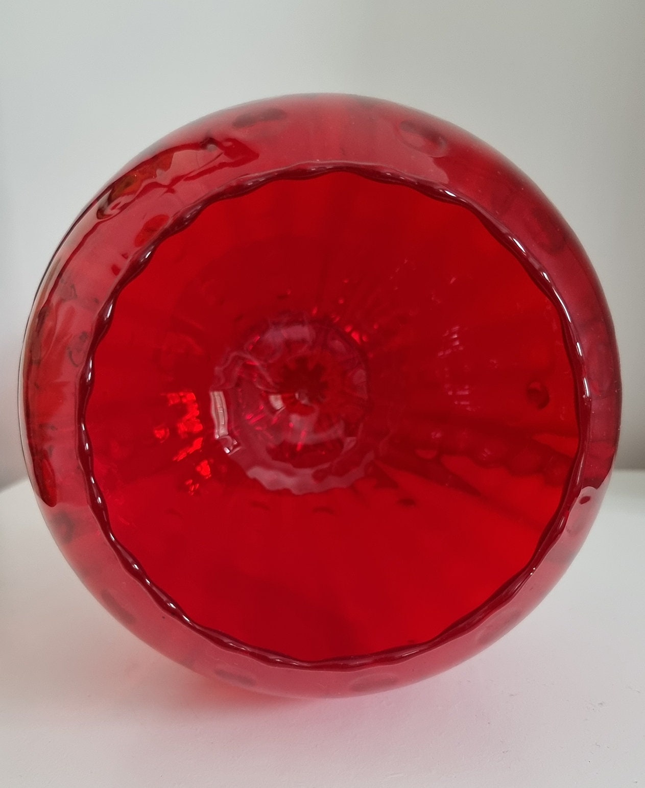 Vintage Italian Empoli Ruby Red Optic Balloon Glass Vase