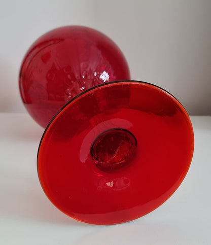 Vintage Italian Empoli Ruby Red Optic Balloon Glass Vase