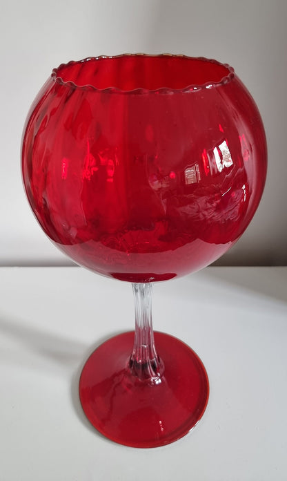 Vintage Italian Empoli Ruby Red Optic Balloon Glass Vase