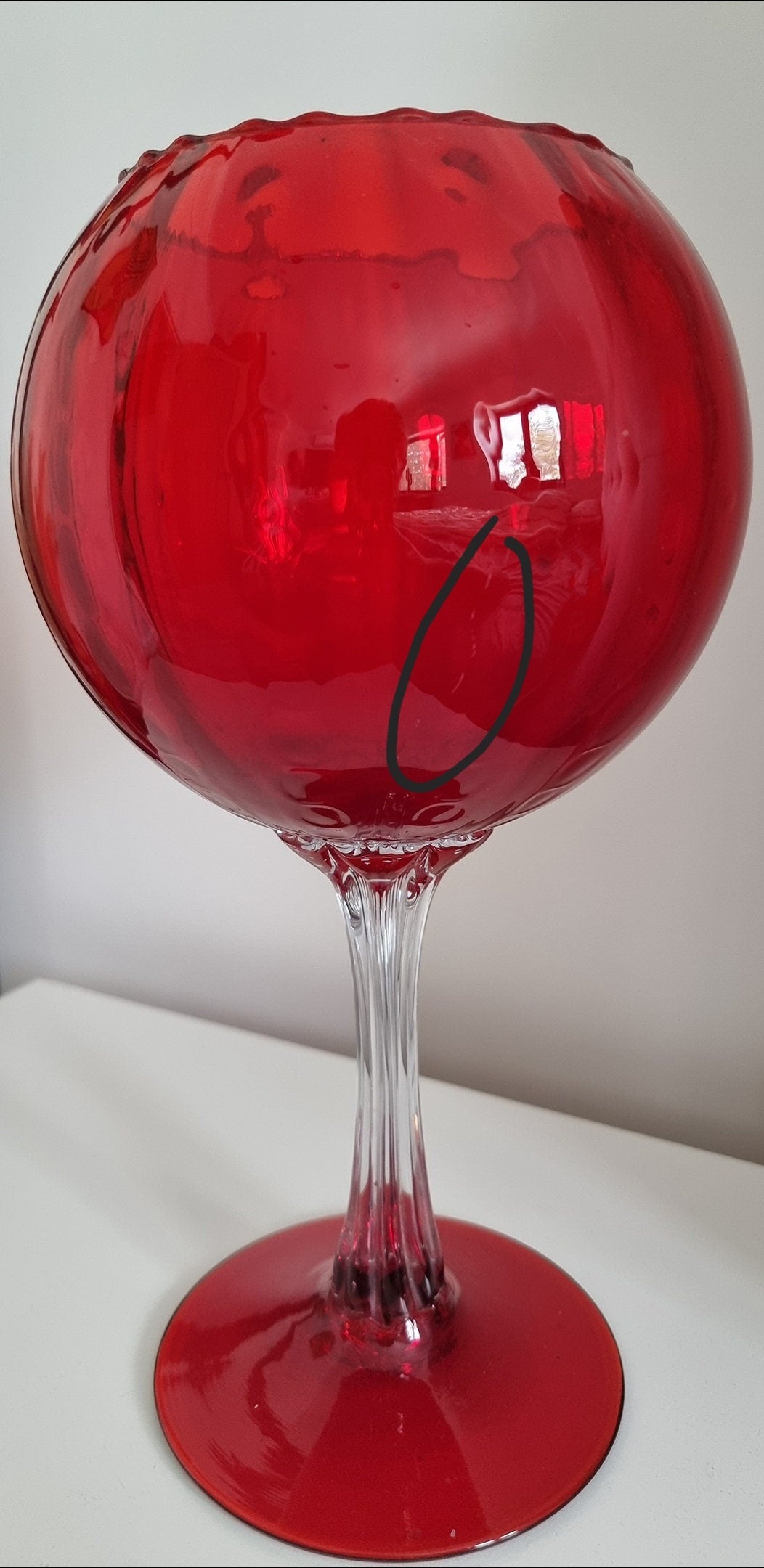 Vintage Italian Empoli Ruby Red Optic Balloon Glass Vase