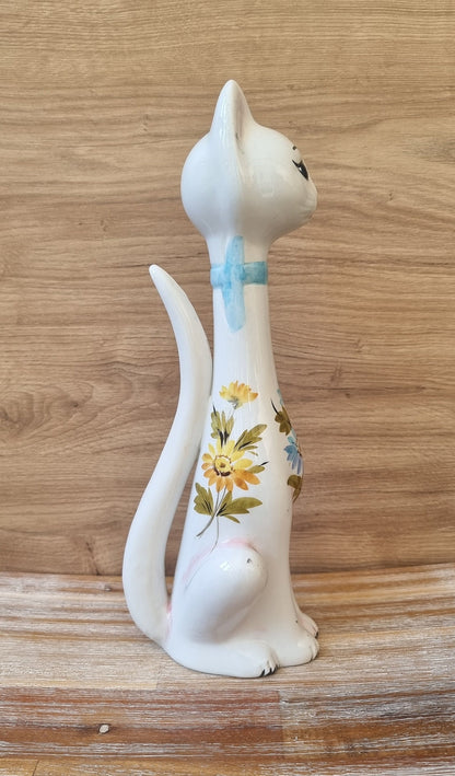 Mid-Century Floral Ceramic Cat Figure/Ornament