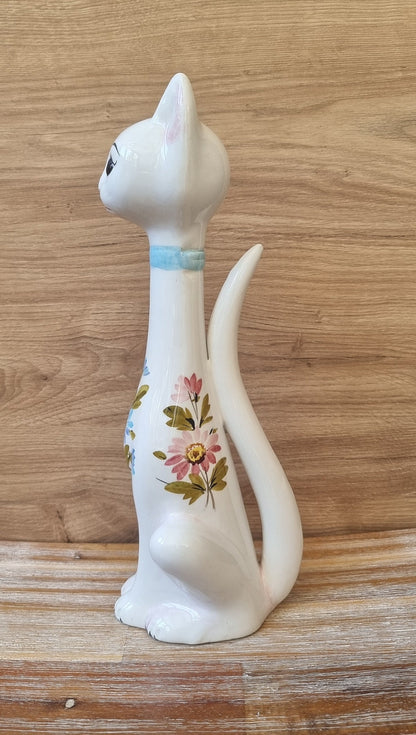 Mid-Century Floral Ceramic Cat Figure/Ornament