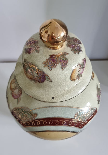 Large Vintage Oriental Hand Painted Lidded Jar Vase