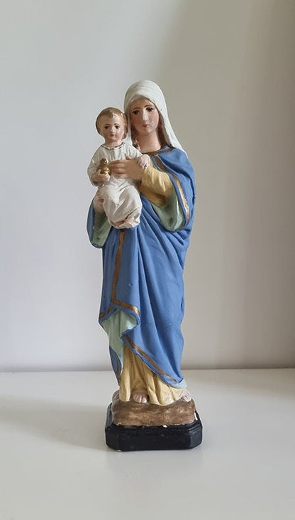Virgin Mary Holding Baby Jesus, Vintage Religious Plaster Statue
