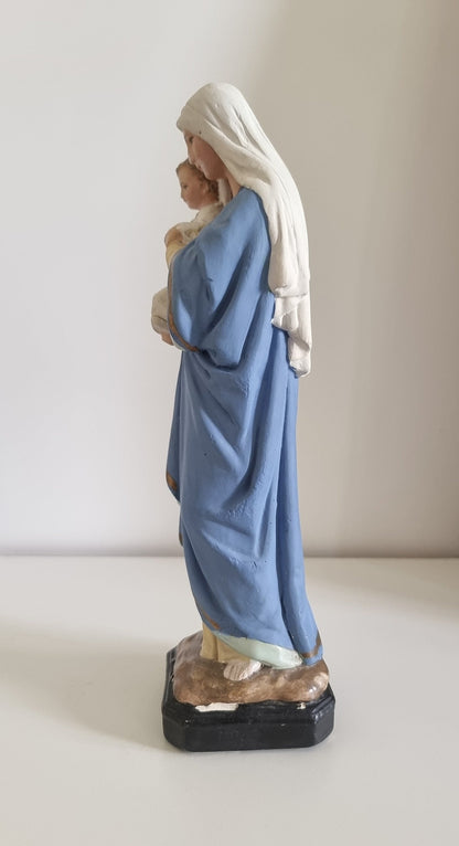 Virgin Mary Holding Baby Jesus, Vintage Religious Plaster Statue