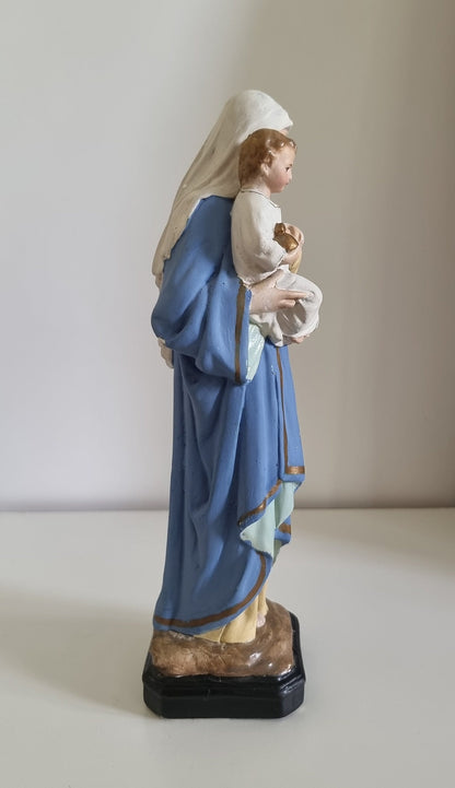 Virgin Mary Holding Baby Jesus, Vintage Religious Plaster Statue