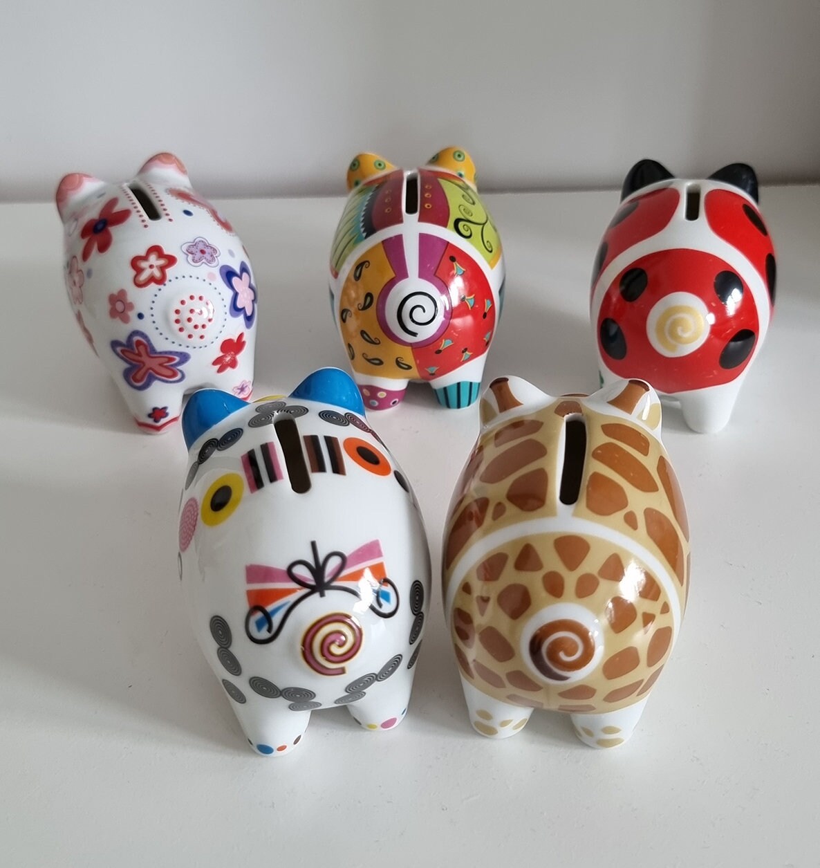 Set Of 5 Ritzenhoff Mini Piggy Banks - Porcelain Pig Money Boxes