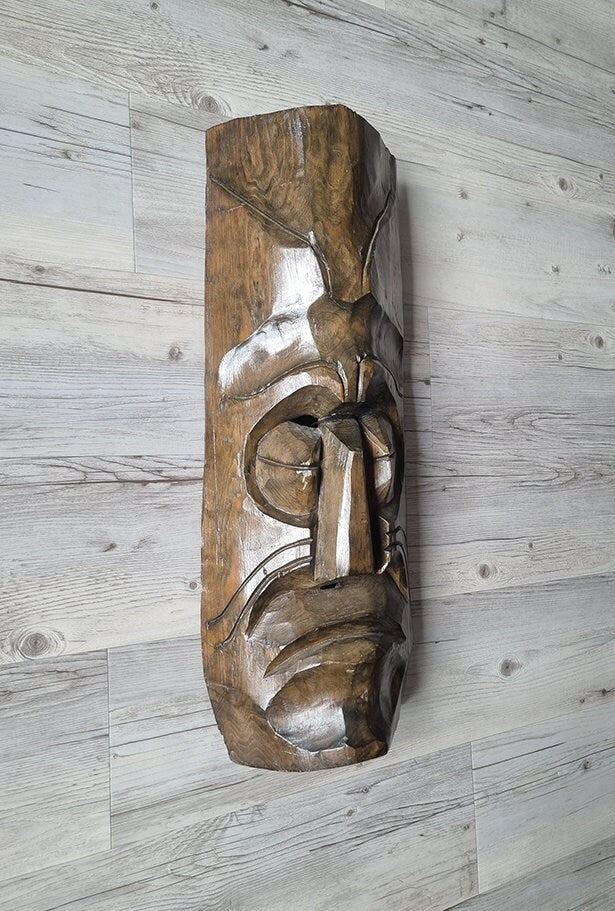 Vintage Wooden Tribal Mask Wall Art Sculpture