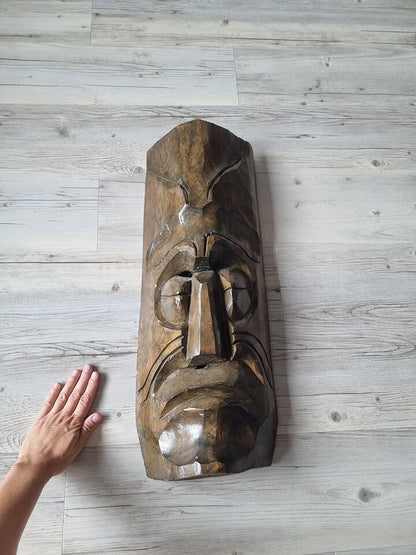 Vintage Wooden Tribal Mask Wall Art Sculpture