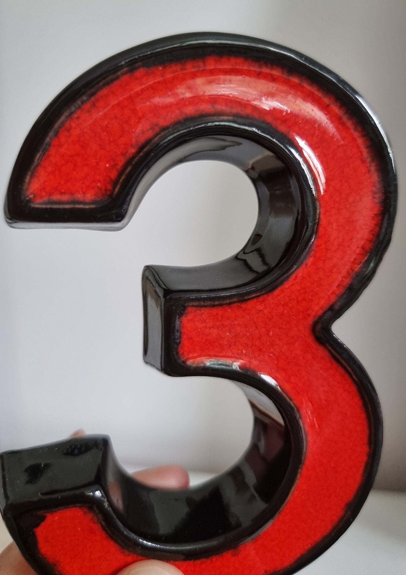 Vintage Reddish Orange Ceramic House Number - 3