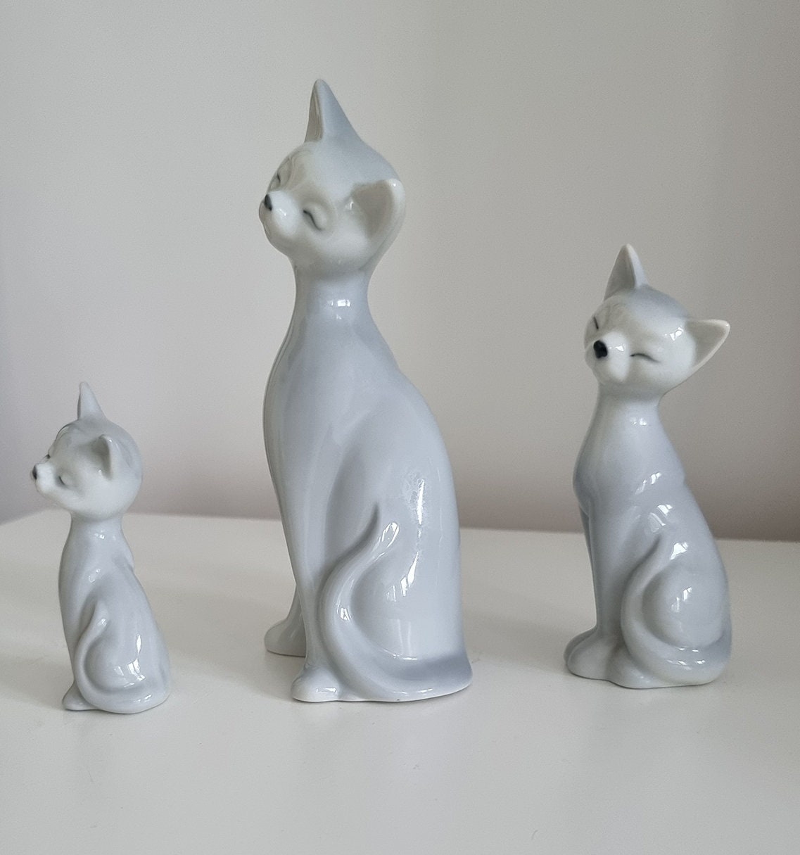 Vintage Set Of Three Mid Century Siamese Cat Figurines