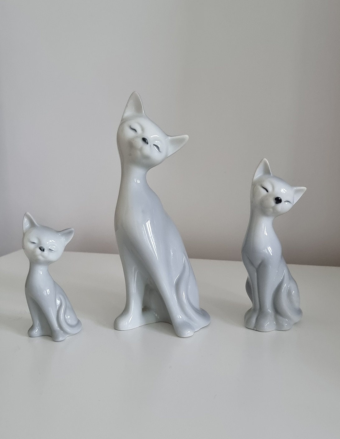 Vintage Set Of Three Mid Century Siamese Cat Figurines