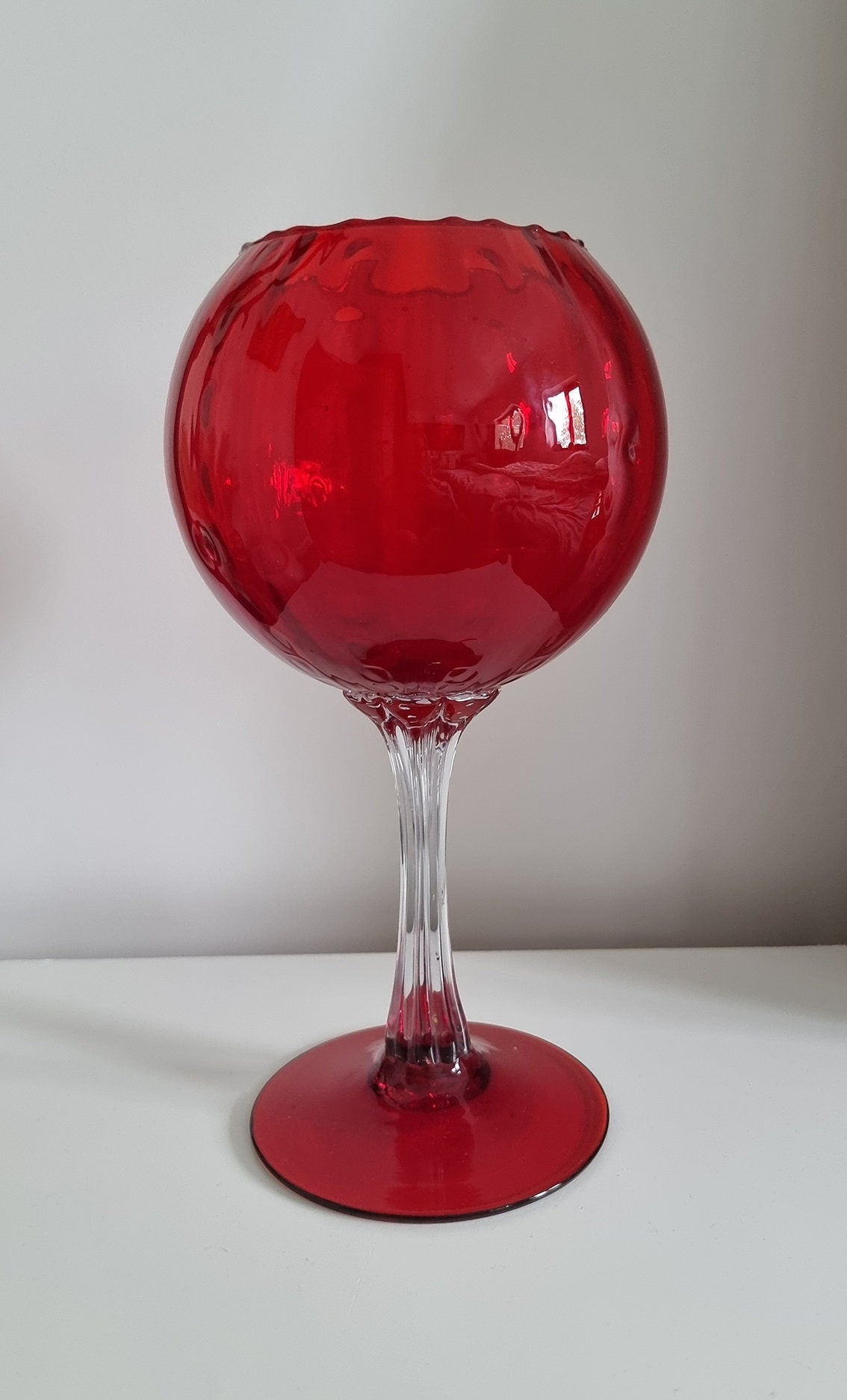 Vintage Italian Empoli Ruby Red Optic Balloon Glass Vase