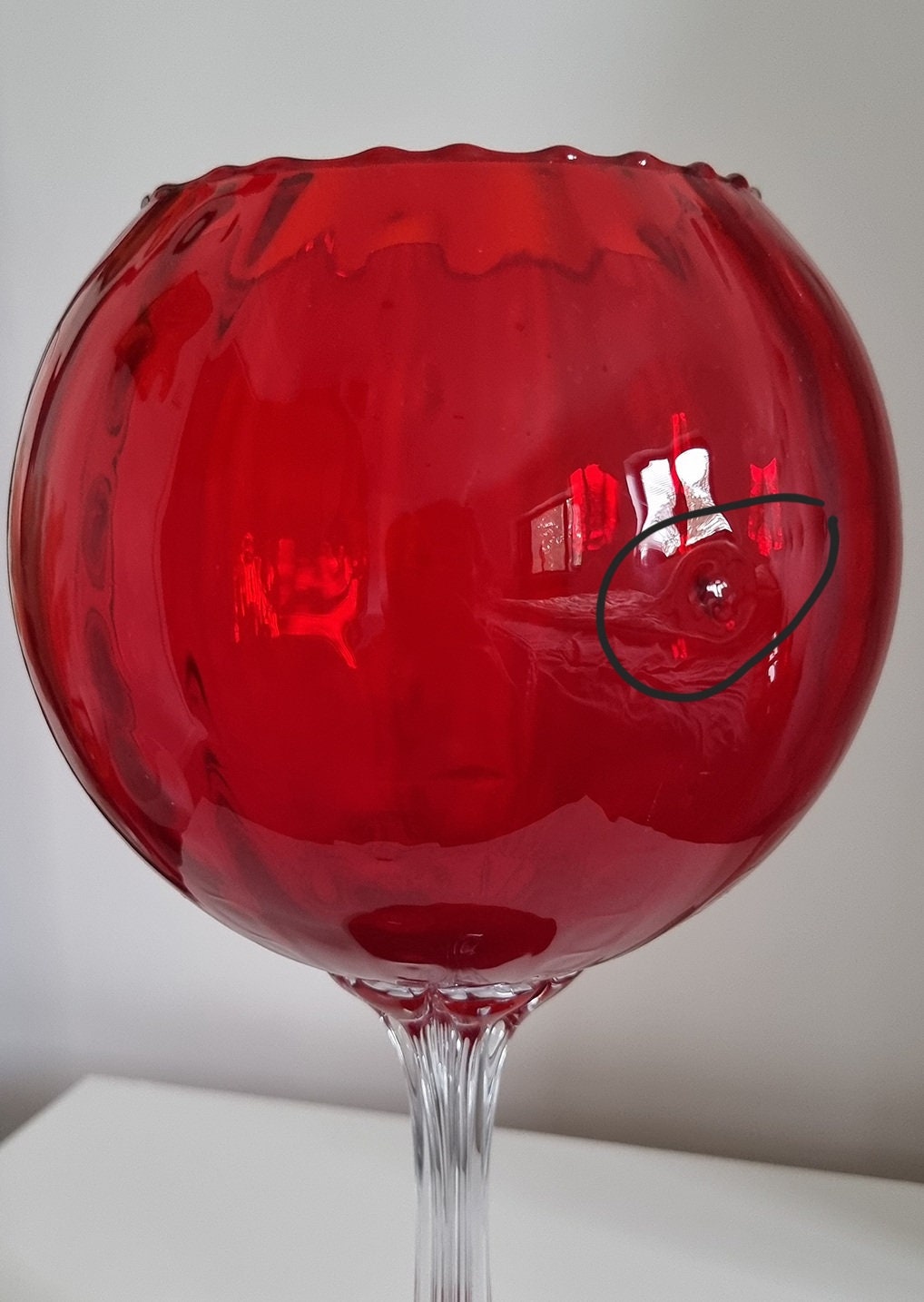 Vintage Italian Empoli Ruby Red Optic Balloon Glass Vase