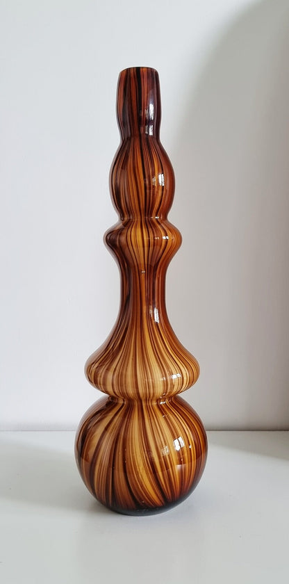 Mid-century Tall Brown Stripe Art Glass Vase
