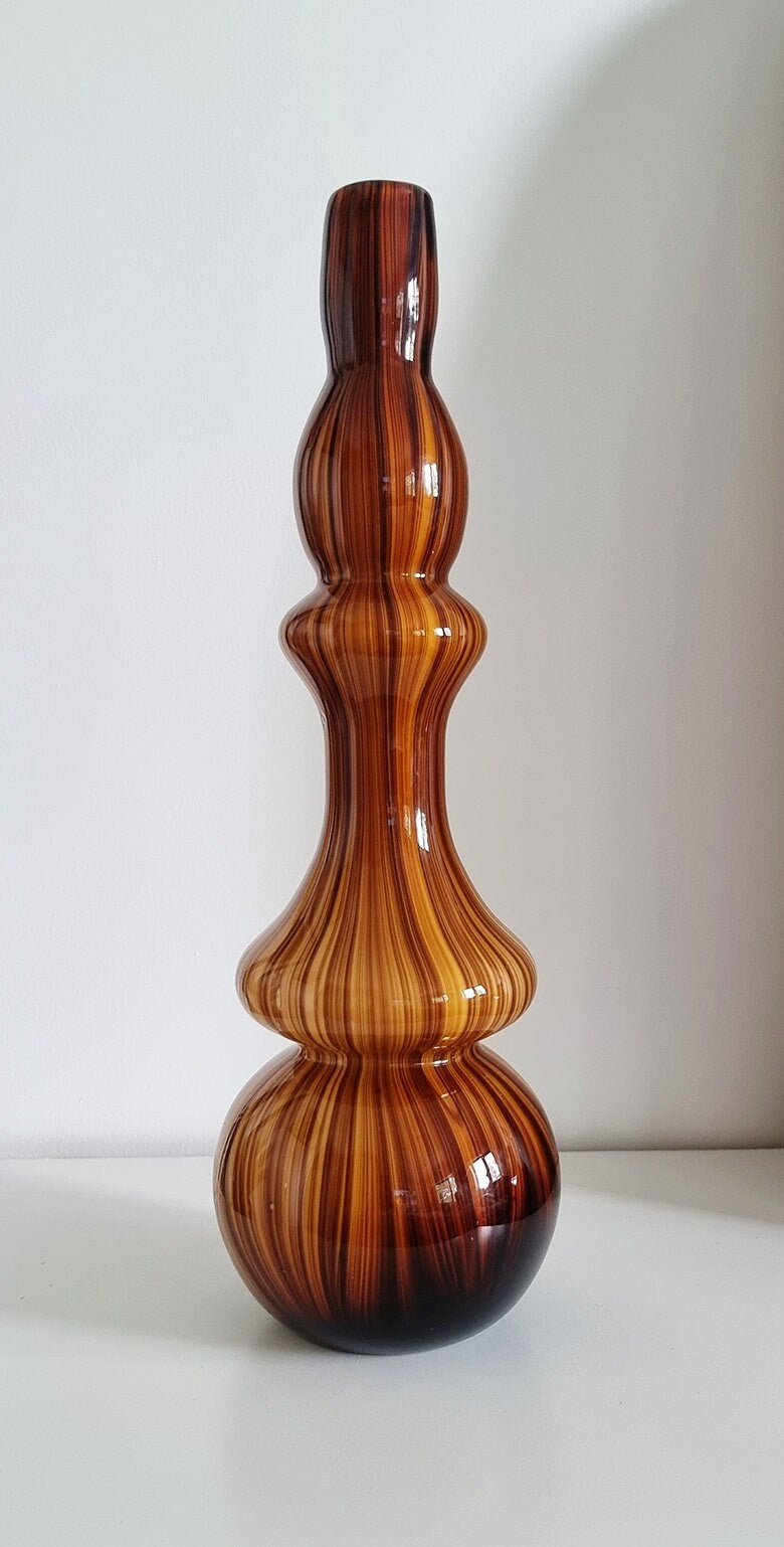 Mid-century Tall Brown Stripe Art Glass Vase