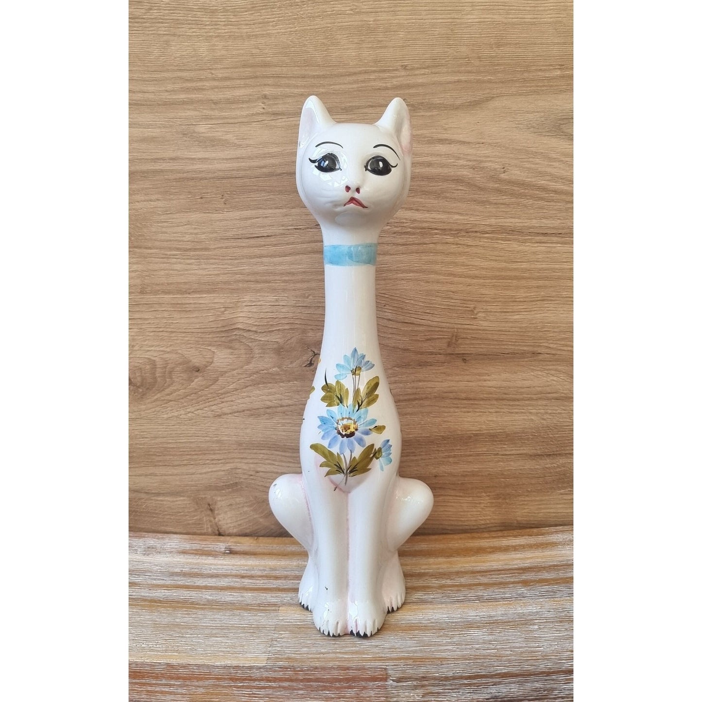 Mid-Century Floral Ceramic Cat Figure/Ornament