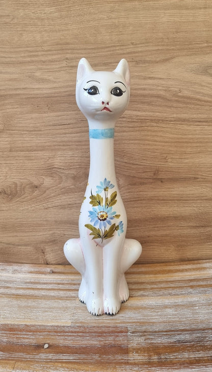 Mid-Century Floral Ceramic Cat Figure/Ornament